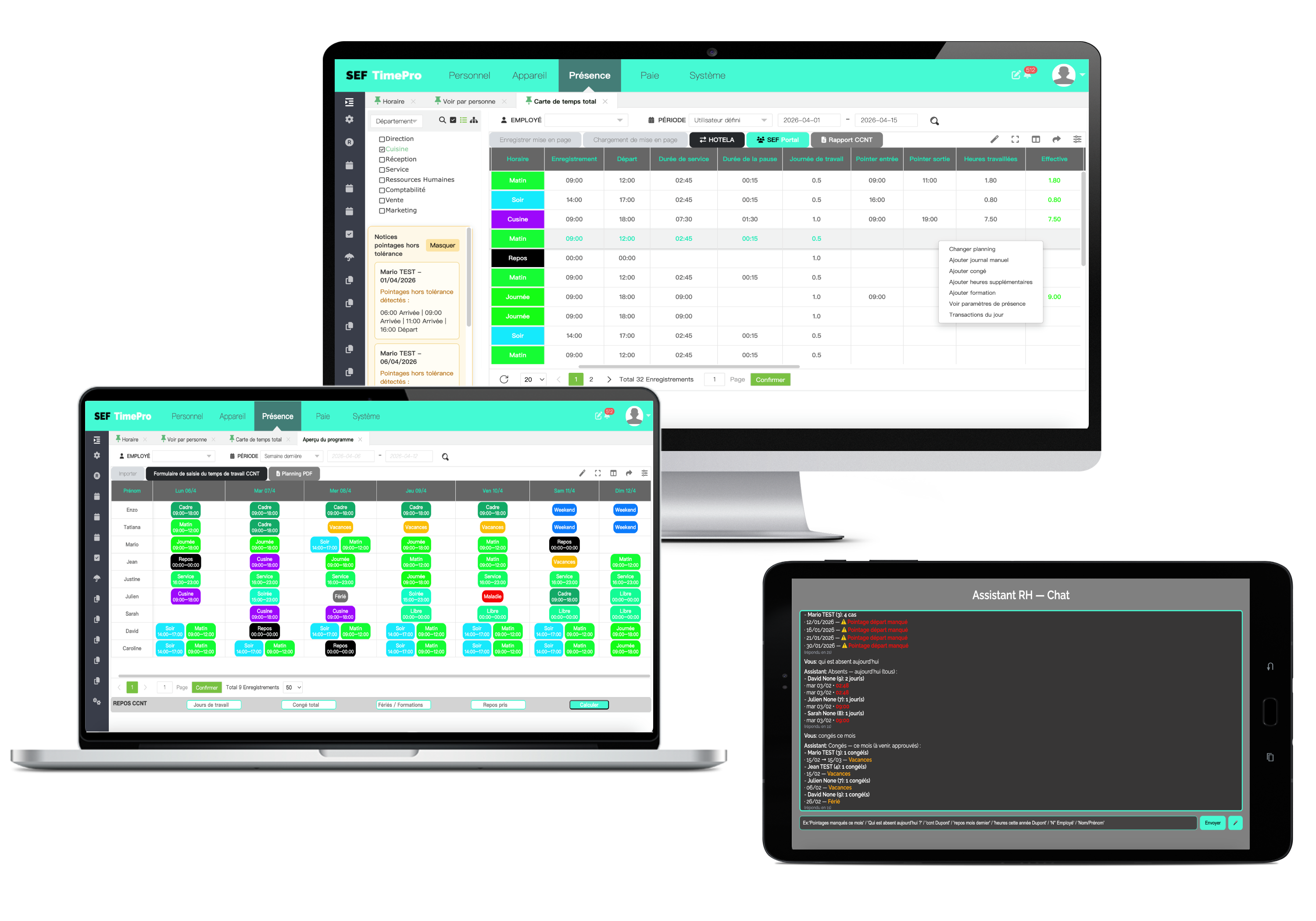 Vue planning et pointage